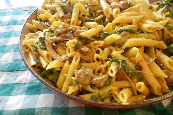 saffron, arugula, penne pasta