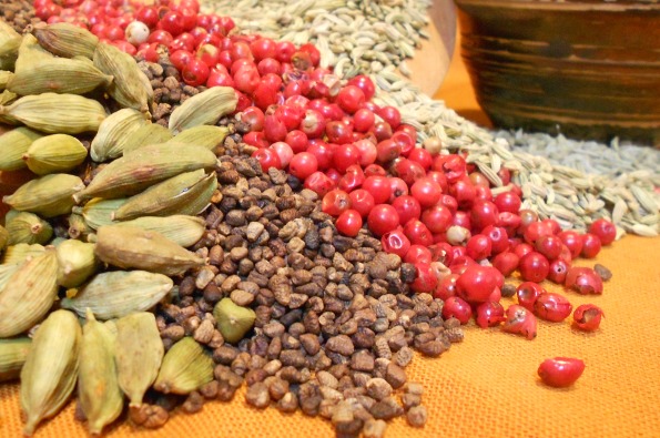 Exotic spices to feature in this fabulous cake- cardamom, pink peppercorn, and fennel seed.