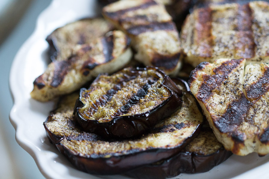 tea rubbed eggplant halloumi