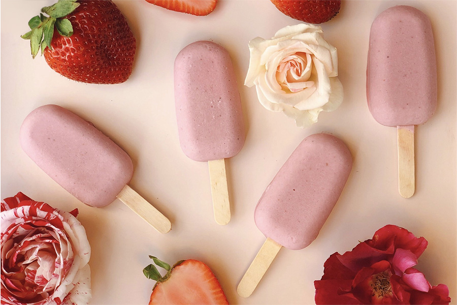 Vegan Cardamom Strawberry Popsicles