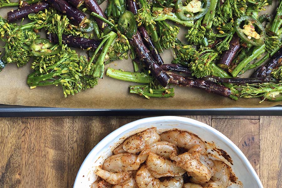 Sheet Pan Rose Harissa Shrimp