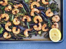 Sheet Pan Shrimp with Rose Harissa